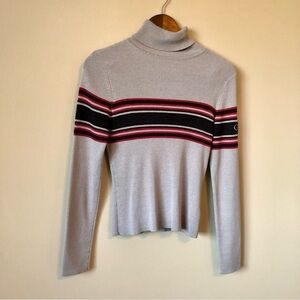 Guess Jeans Vintage Fitted Ribbed Knit Long Sleeve Sweater Shirt Top Grey